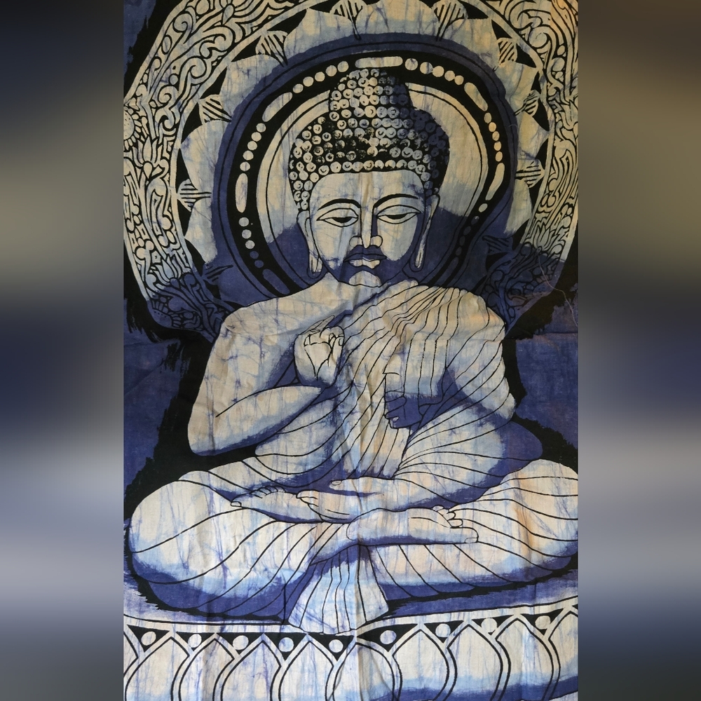 Buddha blue batik cloth banner 22"x32" - Picture 4 of 6